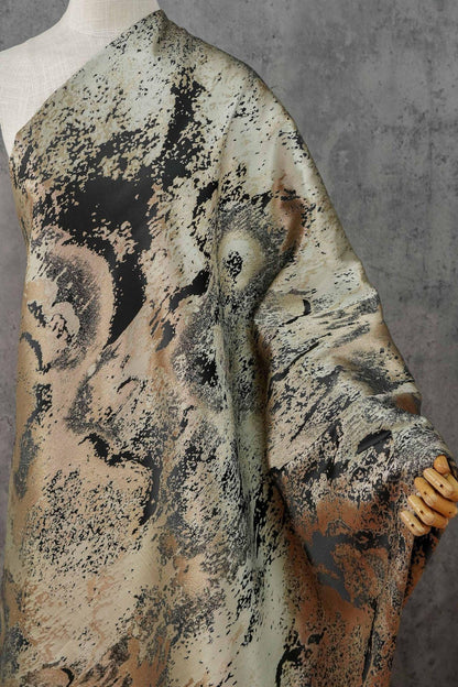 Abstract Metallic Jacquard Fabric, Black Gold Watercolor Texture Brocade Textile, Luxury Woven Fabric for Dress, Jacket, DIY Sewing