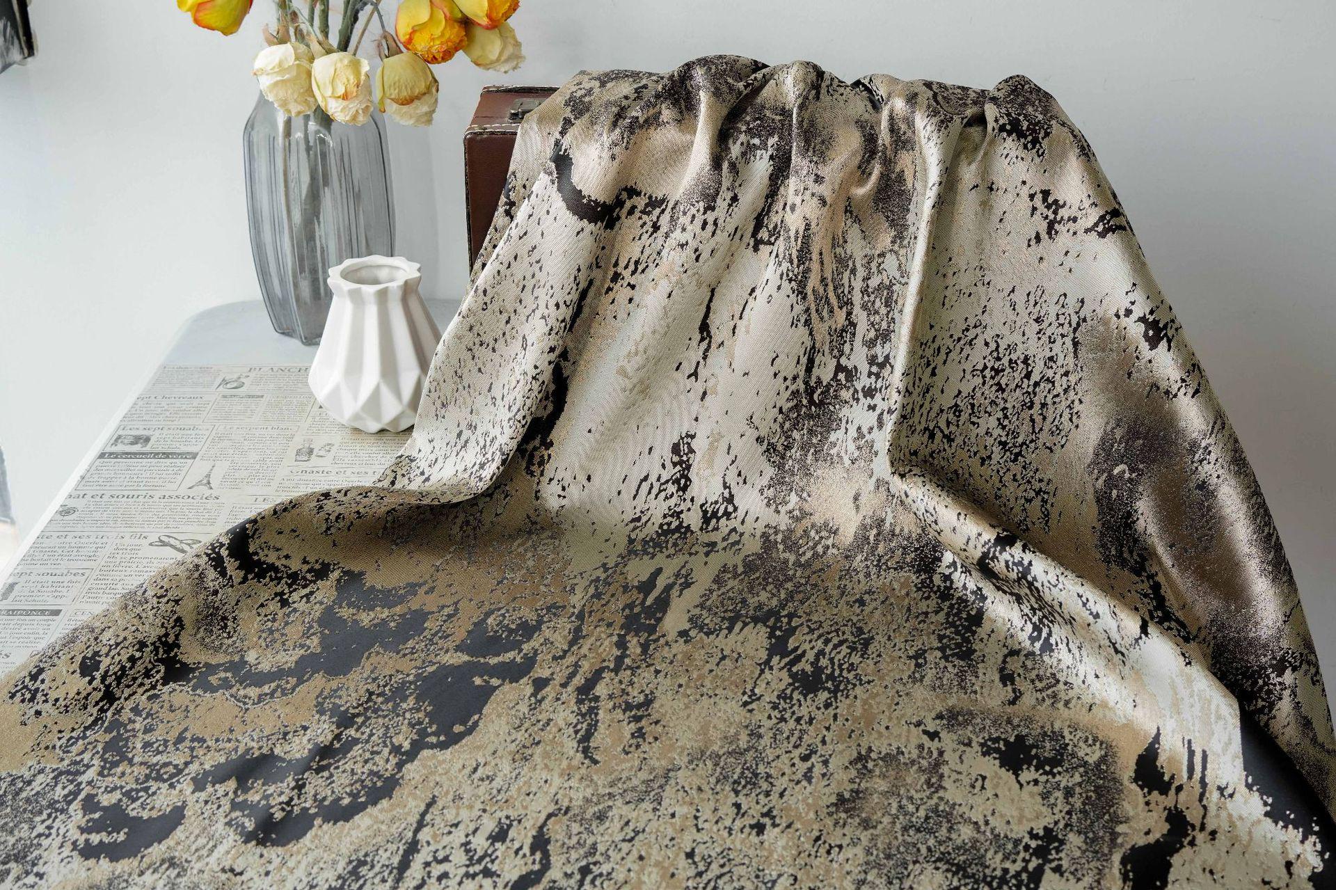 Abstract Metallic Jacquard Fabric, Black Gold Watercolor Texture Brocade Textile, Luxury Woven Fabric for Dress, Jacket, DIY Sewing