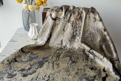 Abstract Metallic Jacquard Fabric, Black Gold Watercolor Texture Brocade Textile, Luxury Woven Fabric for Dress, Jacket, DIY Sewing