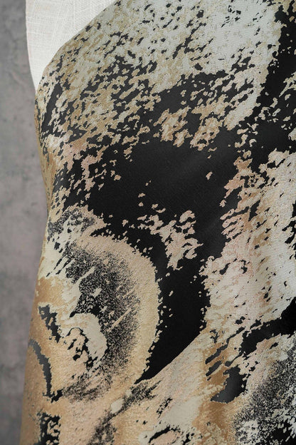Abstract Metallic Jacquard Fabric, Black Gold Watercolor Texture Brocade Textile, Luxury Woven Fabric for Dress, Jacket, DIY Sewing
