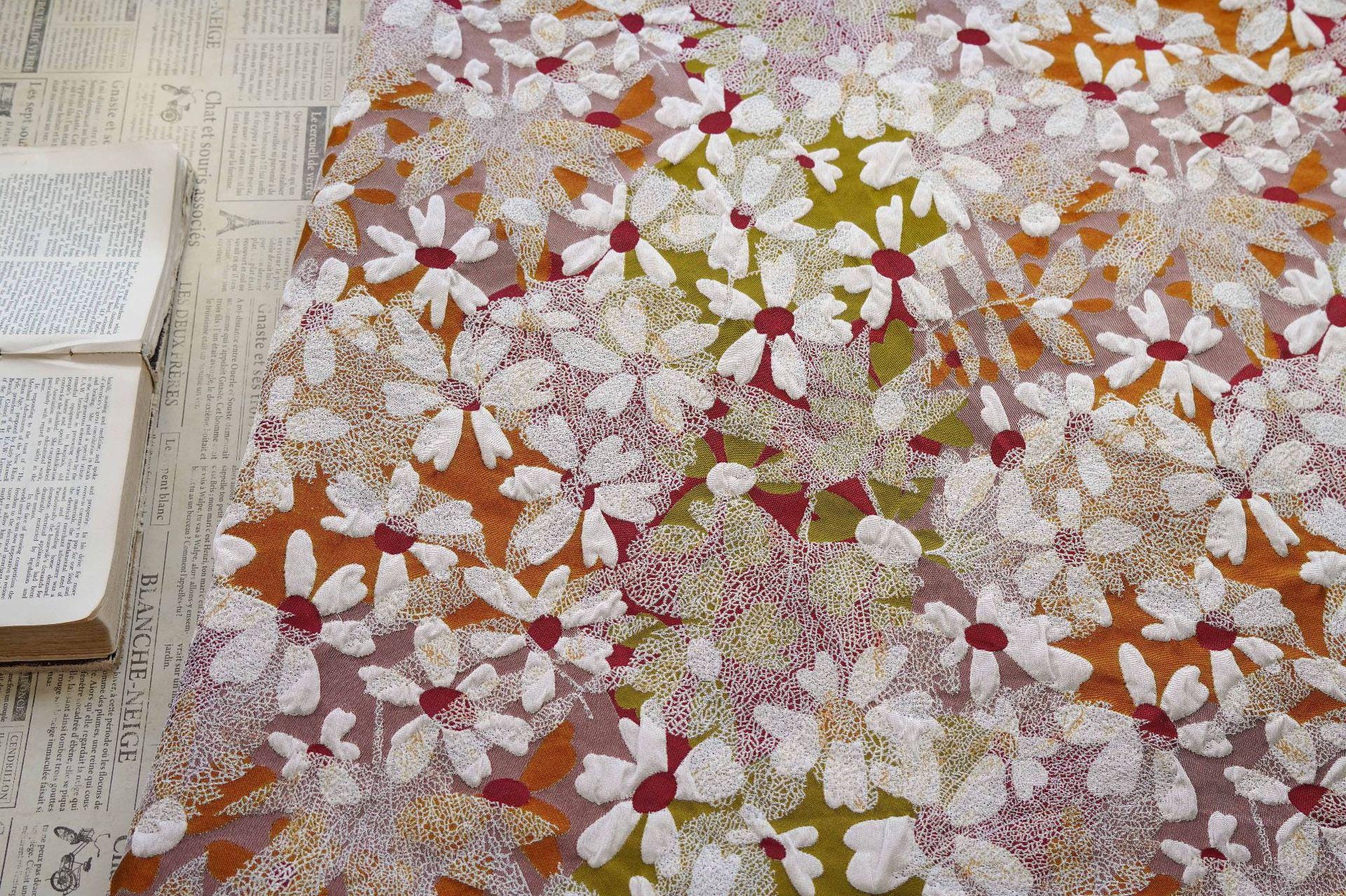 3D Floral Jacquard Fabric, Vintage Daisy Embossed Woven Textile, Textured Flower Brocade Fabric for Dress, Jacket, DIY Sewing, 60"Wide