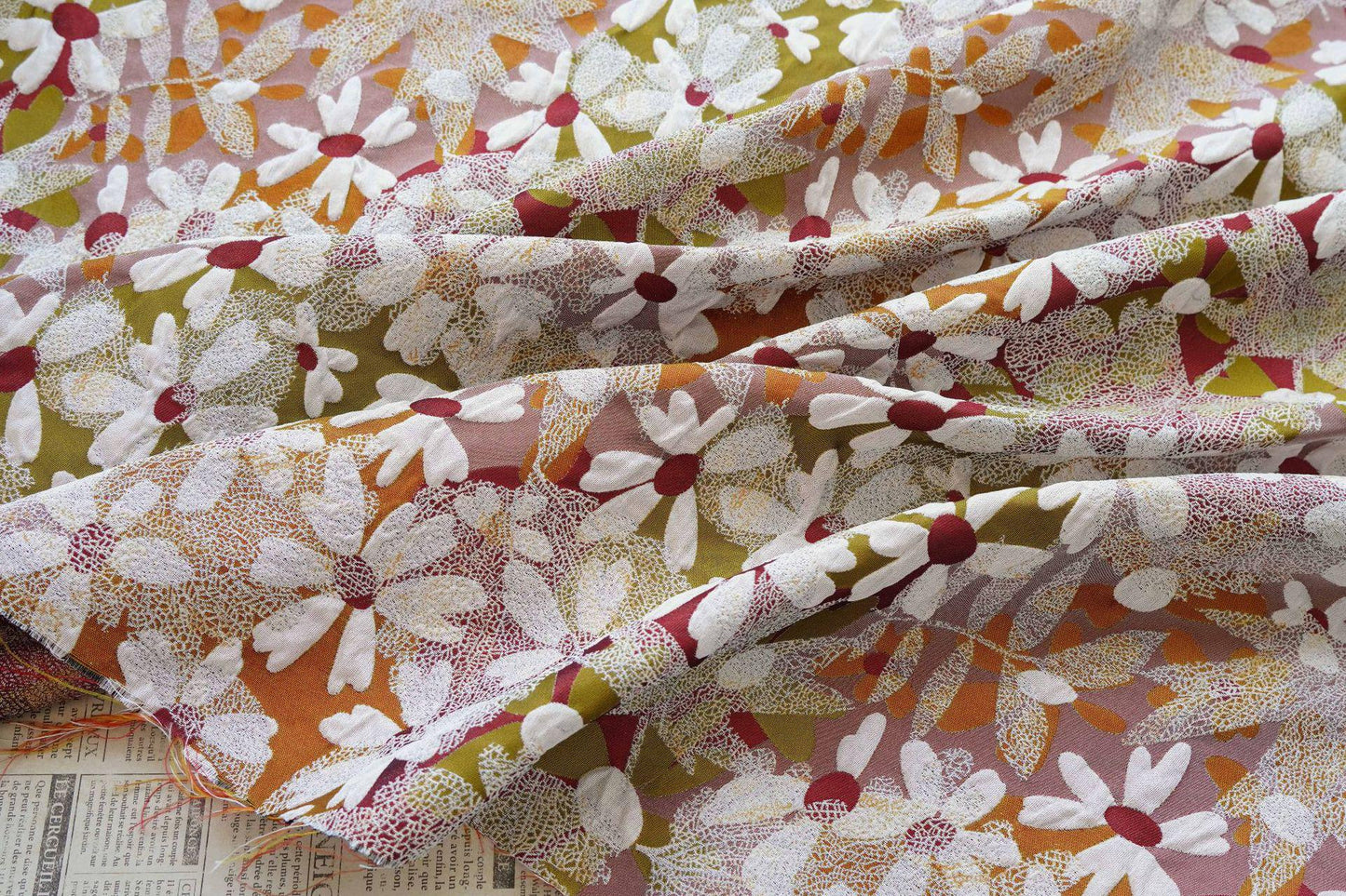 3D Floral Jacquard Fabric, Vintage Daisy Embossed Woven Textile, Textured Flower Brocade Fabric for Dress, Jacket, DIY Sewing, 60"Wide