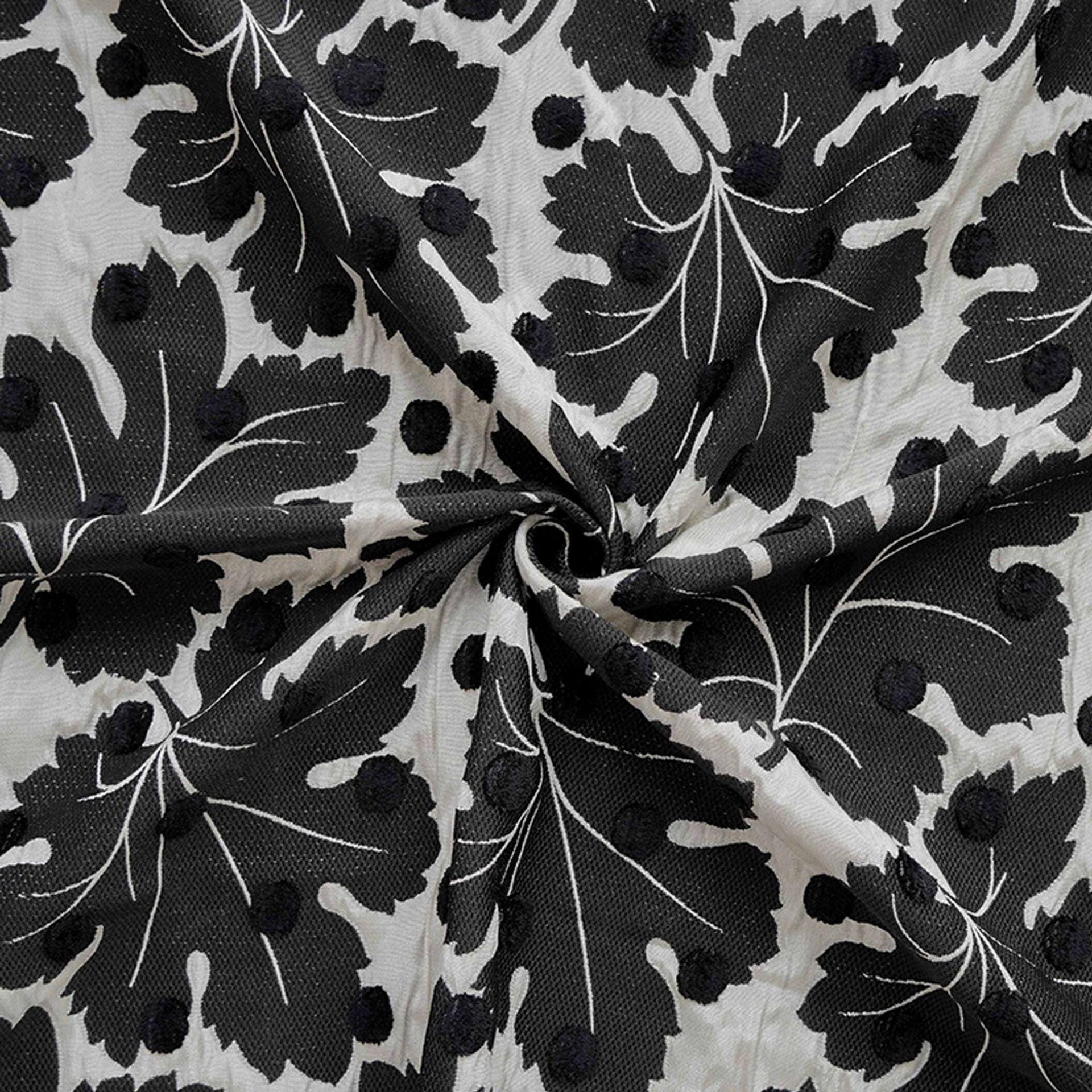 Vintage Velvet Flocked Oak Leaf Jacquard Fabric, Black White Floral Upholstery Textile, Retro Home Decor Fabric, Luxury Woven Material, 53"W