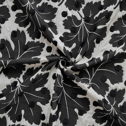 Vintage Velvet Flocked Oak Leaf Jacquard Fabric, Black White Floral Upholstery Textile, Retro Home Decor Fabric, Luxury Woven Material, 53"W