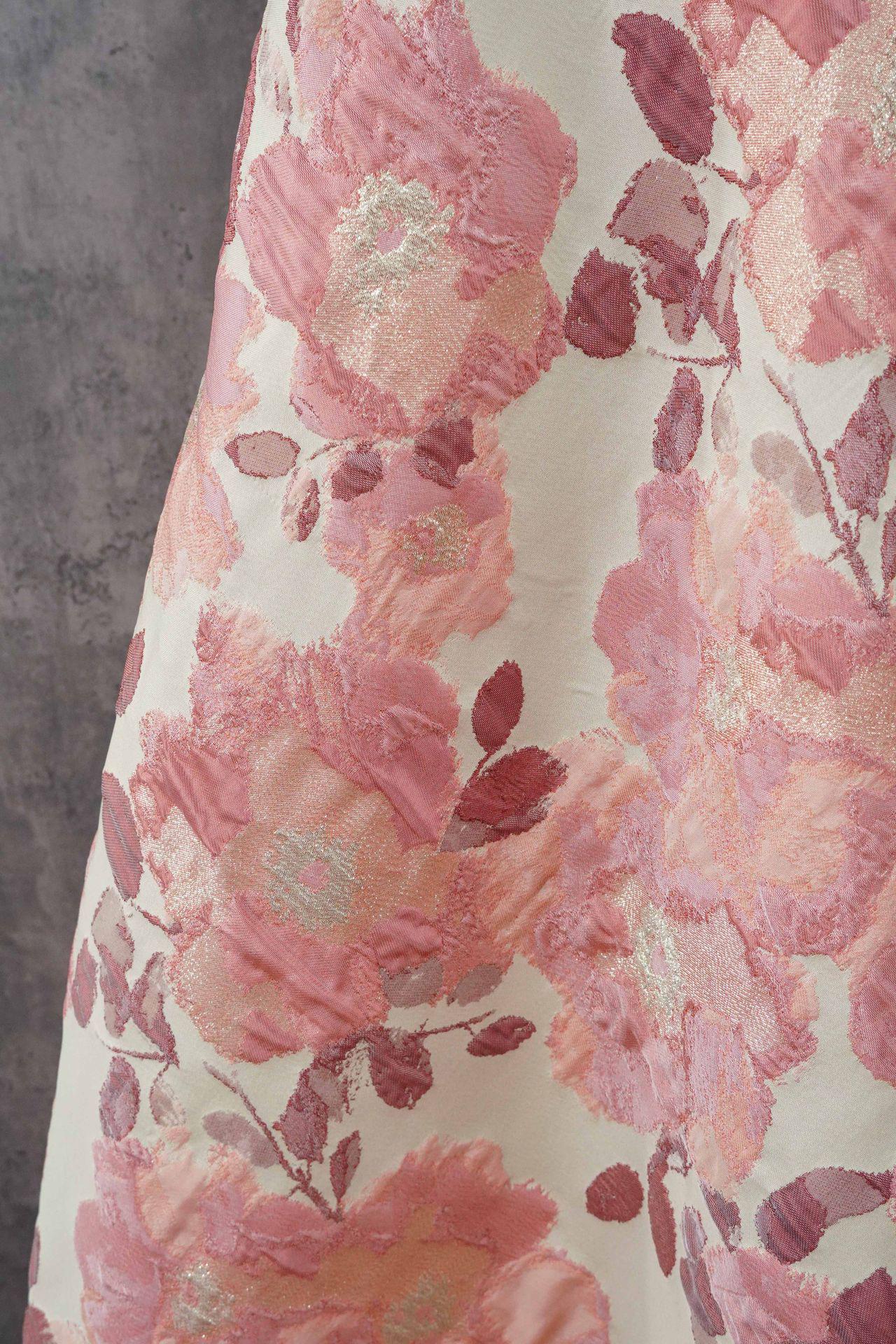 Pink Floral Jacquard Fabric, Oil Painting Style Embossed Flower Textile, Gold Metallic Woven Fabric, Vintage Dress Home Decor Material, 54"