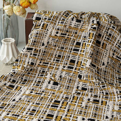 Vintage Chanel Style Jacquard Fabric, 3D Embossed Tweed Check Textile, Black Gold White Woven Fabric, Luxury Fashion Upholstery Material