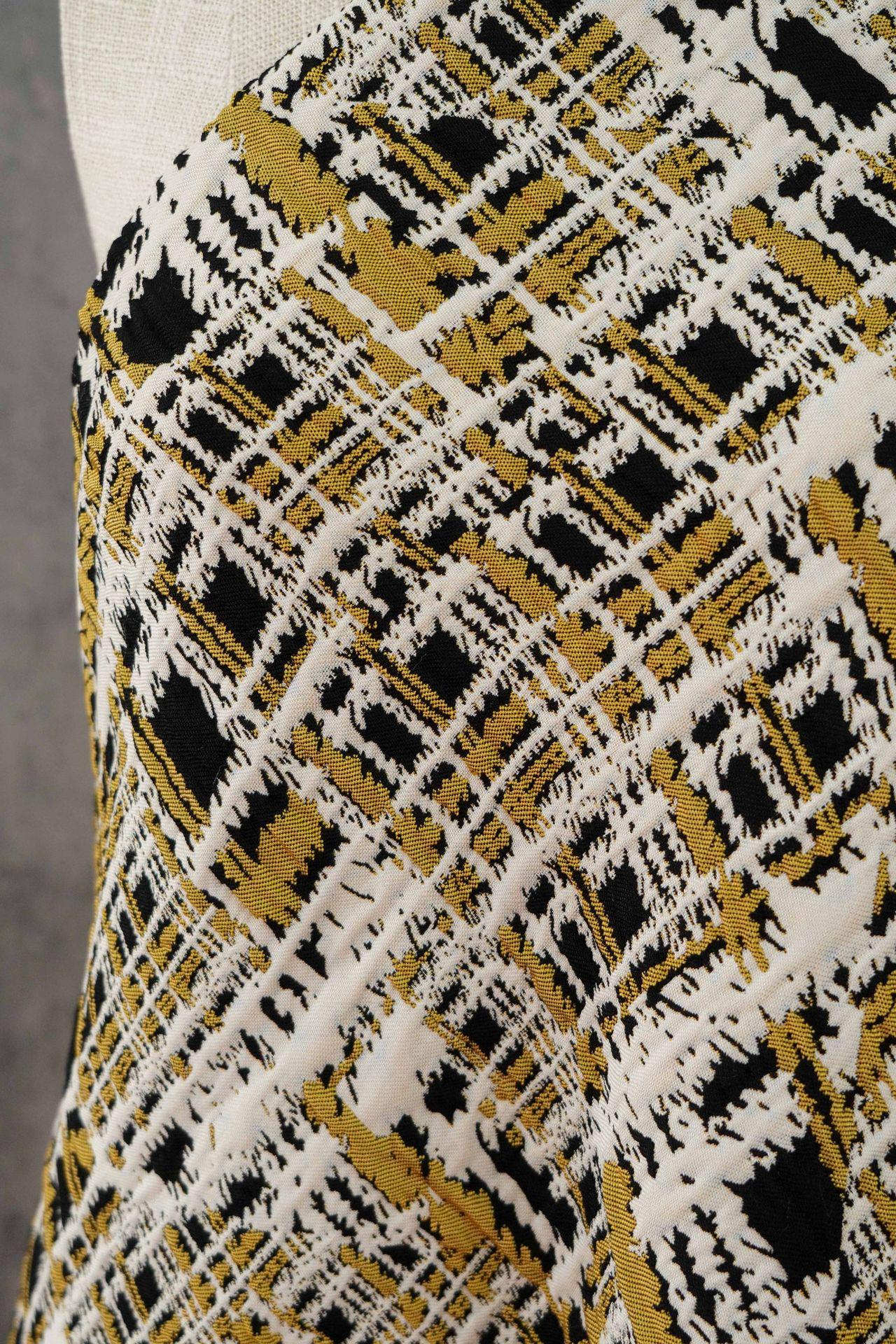 Vintage Chanel Style Jacquard Fabric, 3D Embossed Tweed Check Textile, Black Gold White Woven Fabric, Luxury Fashion Upholstery Material