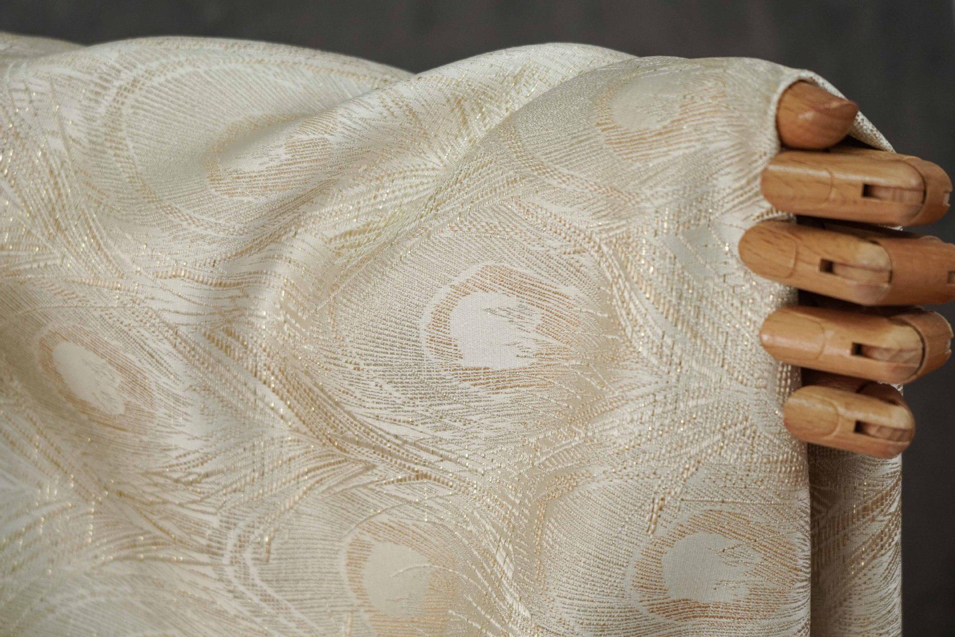 Peacock Feather Jacquard Fabric, Luxury Gold Metallic Woven Textile, Elegant Embossed Pattern Brocade Fabric for Dress, DIY Sewing