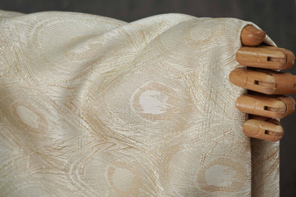 Peacock Feather Jacquard Fabric, Luxury Gold Metallic Woven Textile, Elegant Embossed Pattern Brocade Fabric for Dress, DIY Sewing