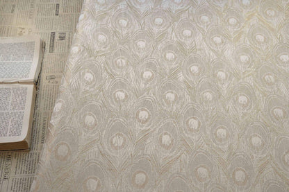 Peacock Feather Jacquard Fabric, Luxury Gold Metallic Woven Textile, Elegant Embossed Pattern Brocade Fabric for Dress, DIY Sewing