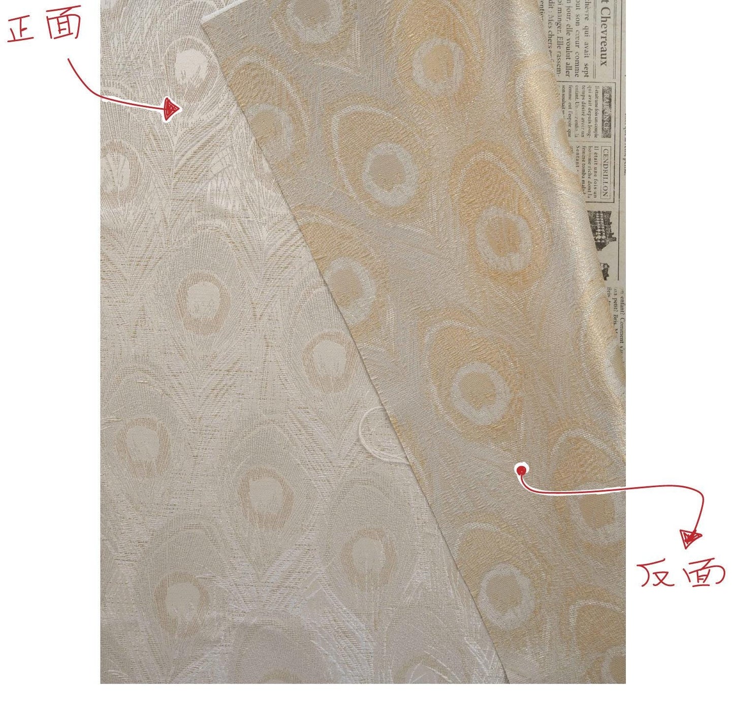 Peacock Feather Jacquard Fabric, Luxury Gold Metallic Woven Textile, Elegant Embossed Pattern Brocade Fabric for Dress, DIY Sewing