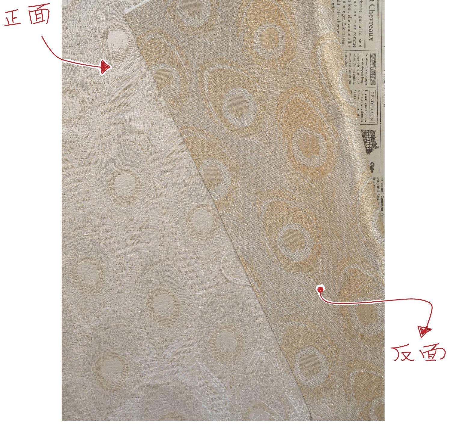 Peacock Feather Jacquard Fabric, Luxury Gold Metallic Woven Textile, Elegant Embossed Pattern Brocade Fabric for Dress, DIY Sewing
