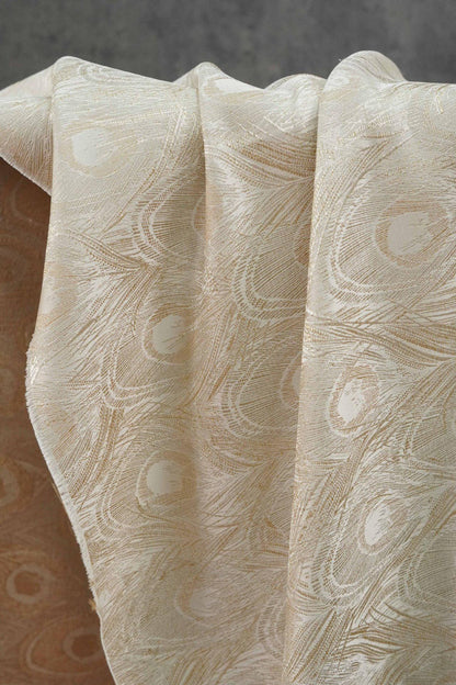 Peacock Feather Jacquard Fabric, Luxury Gold Metallic Woven Textile, Elegant Embossed Pattern Brocade Fabric for Dress, DIY Sewing