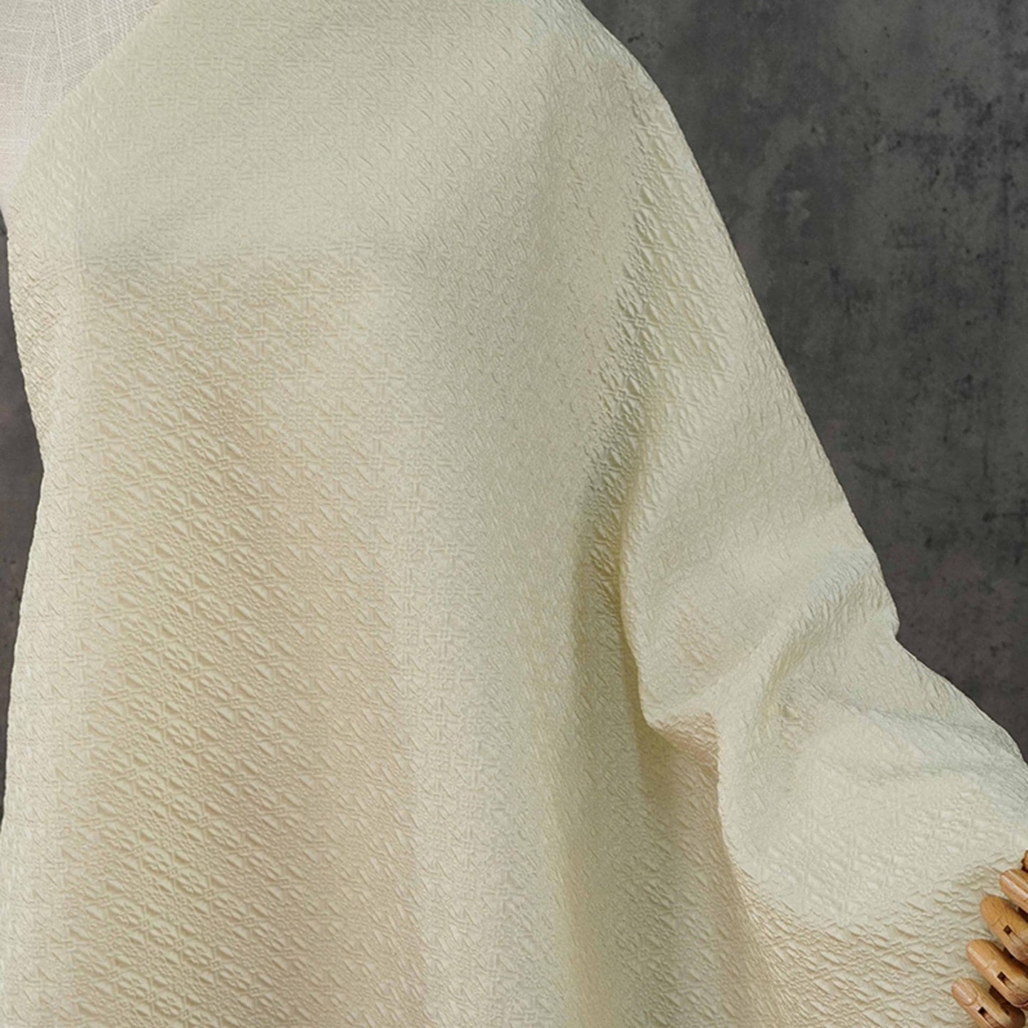 Embossed Jacquard Fabric, White Textured Geometric Floral Woven Textile, Elegant Brocade Fabric for Dress, Jacket, DIY Sewing, 53"Wide