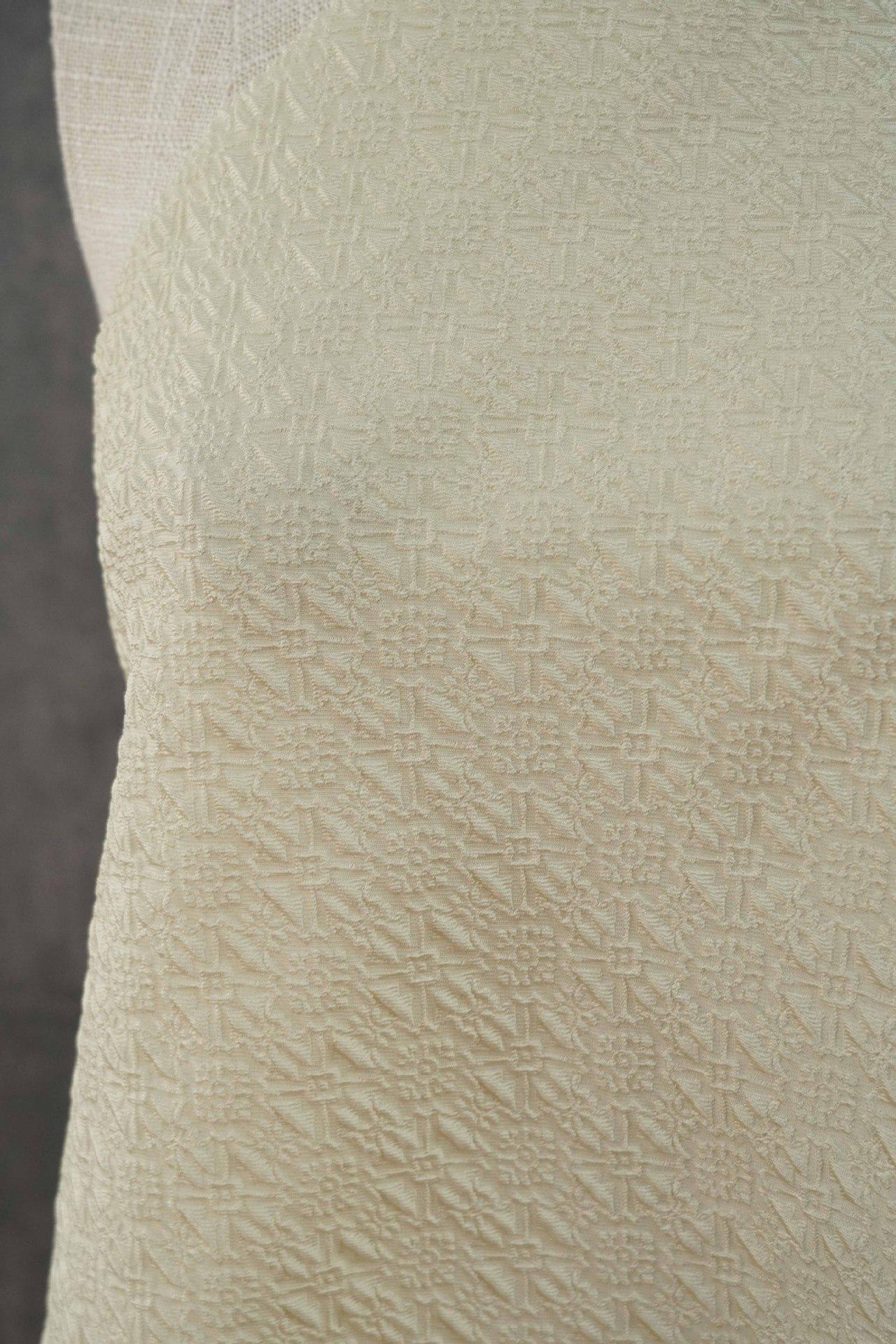 Embossed Jacquard Fabric, White Textured Geometric Floral Woven Textile, Elegant Brocade Fabric for Dress, Jacket, DIY Sewing, 53"Wide