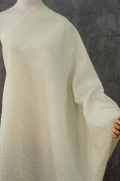 Embossed Jacquard Fabric, White Textured Geometric Floral Woven Textile, Elegant Brocade Fabric for Dress, Jacket, DIY Sewing, 53"Wide