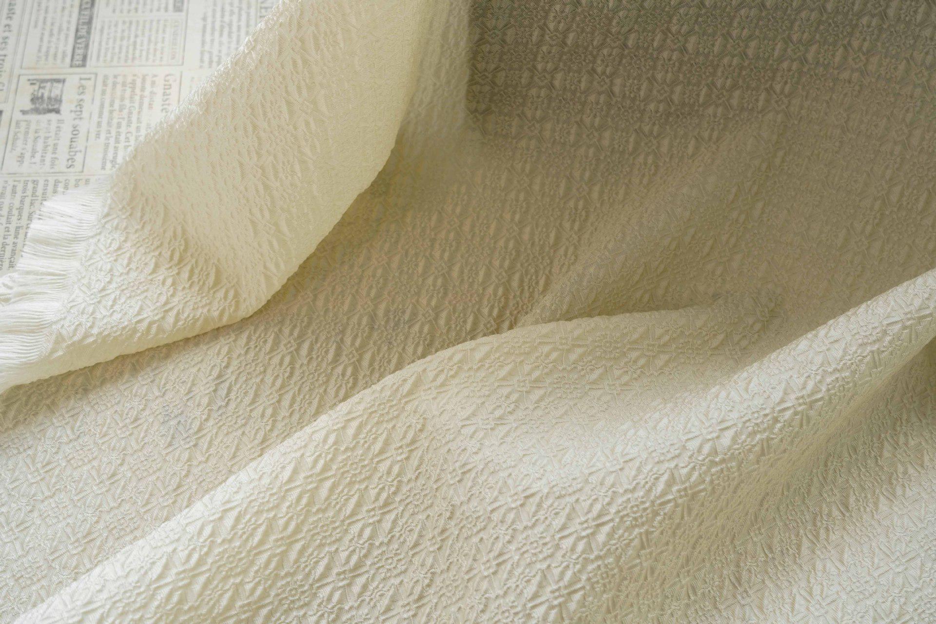 Embossed Jacquard Fabric, White Textured Geometric Floral Woven Textile, Elegant Brocade Fabric for Dress, Jacket, DIY Sewing, 53"Wide