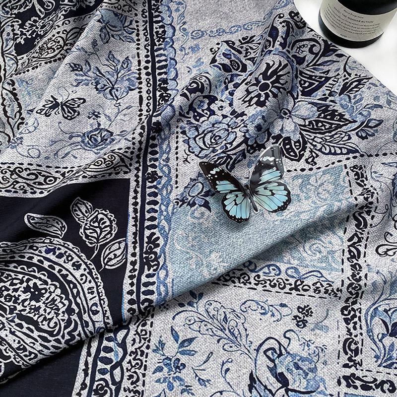 Blue Paisley Cotton Fabric, Vintage Floral Digital Print Textile, Boho Pattern Fabric for Dress, Shirt, Quilt, DIY Sewing Material