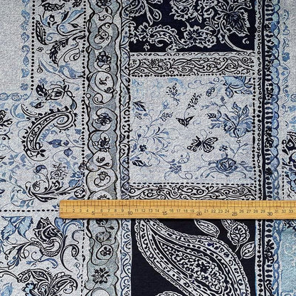 Blue Paisley Cotton Fabric, Vintage Floral Digital Print Textile, Boho Pattern Fabric for Dress, Shirt, Quilt, DIY Sewing Material