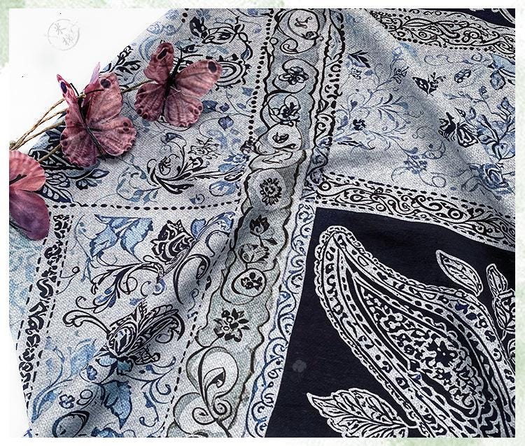 Blue Paisley Cotton Fabric, Vintage Floral Digital Print Textile, Boho Pattern Fabric for Dress, Shirt, Quilt, DIY Sewing Material