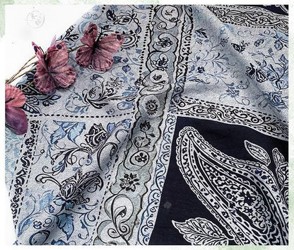 Blue Paisley Cotton Fabric, Vintage Floral Digital Print Textile, Boho Pattern Fabric for Dress, Shirt, Quilt, DIY Sewing Material