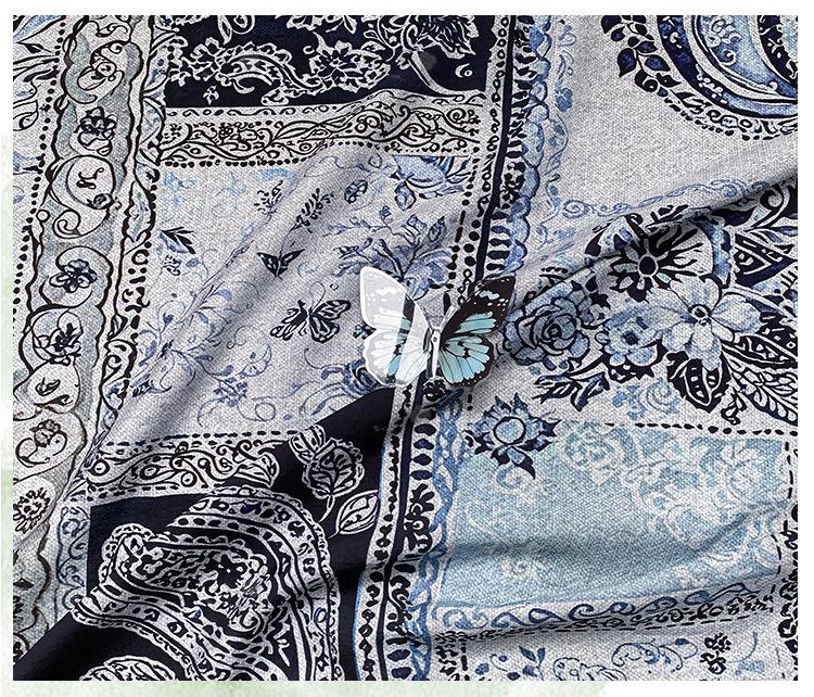 Blue Paisley Cotton Fabric, Vintage Floral Digital Print Textile, Boho Pattern Fabric for Dress, Shirt, Quilt, DIY Sewing Material