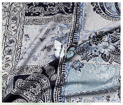 Blue Paisley Cotton Fabric, Vintage Floral Digital Print Textile, Boho Pattern Fabric for Dress, Shirt, Quilt, DIY Sewing Material