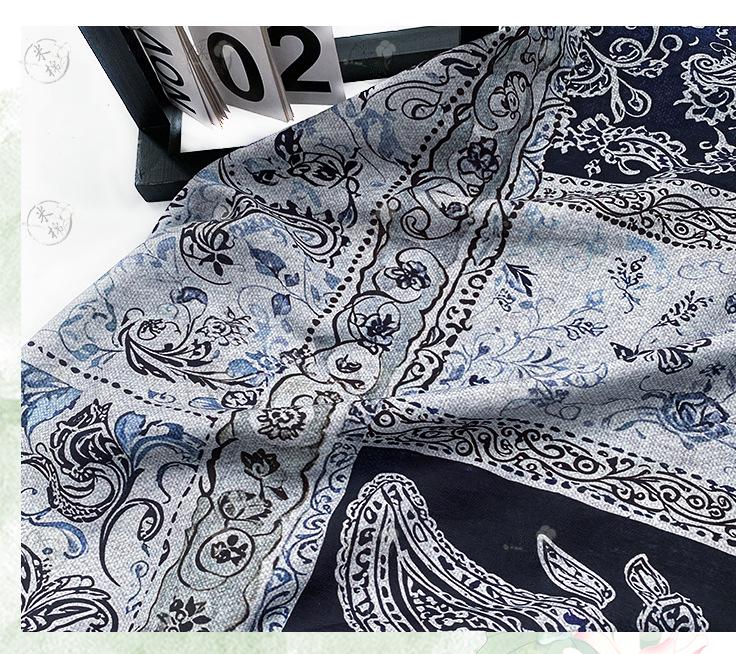 Blue Paisley Cotton Fabric, Vintage Floral Digital Print Textile, Boho Pattern Fabric for Dress, Shirt, Quilt, DIY Sewing Material