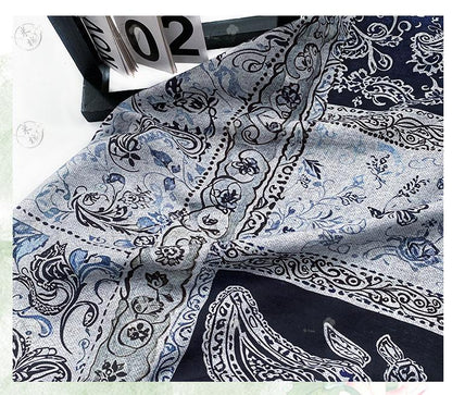Blue Paisley Cotton Fabric, Vintage Floral Digital Print Textile, Boho Pattern Fabric for Dress, Shirt, Quilt, DIY Sewing Material