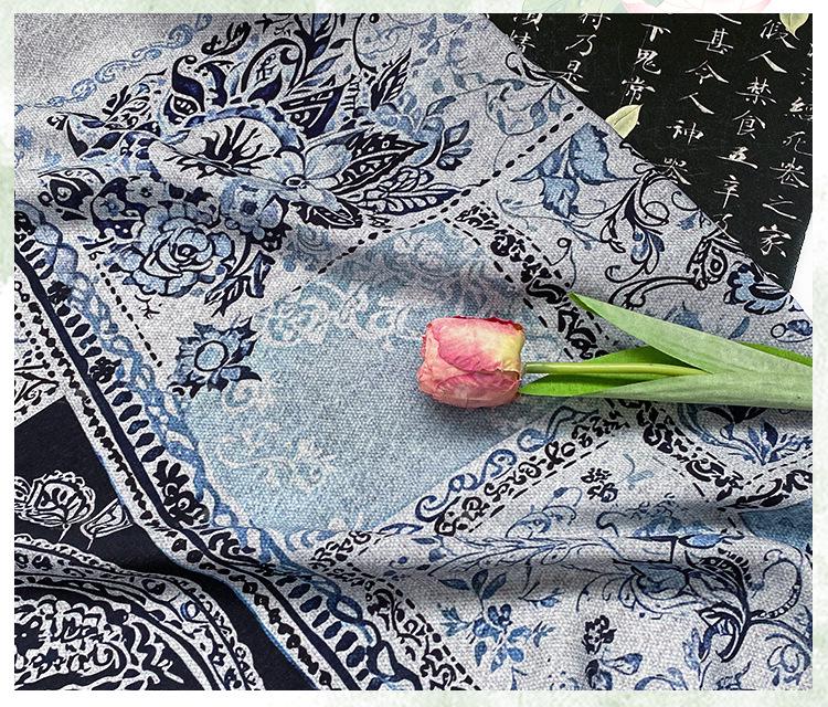 Blue Paisley Cotton Fabric, Vintage Floral Digital Print Textile, Boho Pattern Fabric for Dress, Shirt, Quilt, DIY Sewing Material