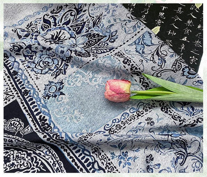 Blue Paisley Cotton Fabric, Vintage Floral Digital Print Textile, Boho Pattern Fabric for Dress, Shirt, Quilt, DIY Sewing Material