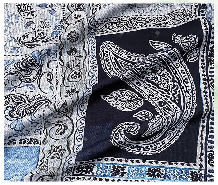 Blue Paisley Cotton Fabric, Vintage Floral Digital Print Textile, Boho Pattern Fabric for Dress, Shirt, Quilt, DIY Sewing Material