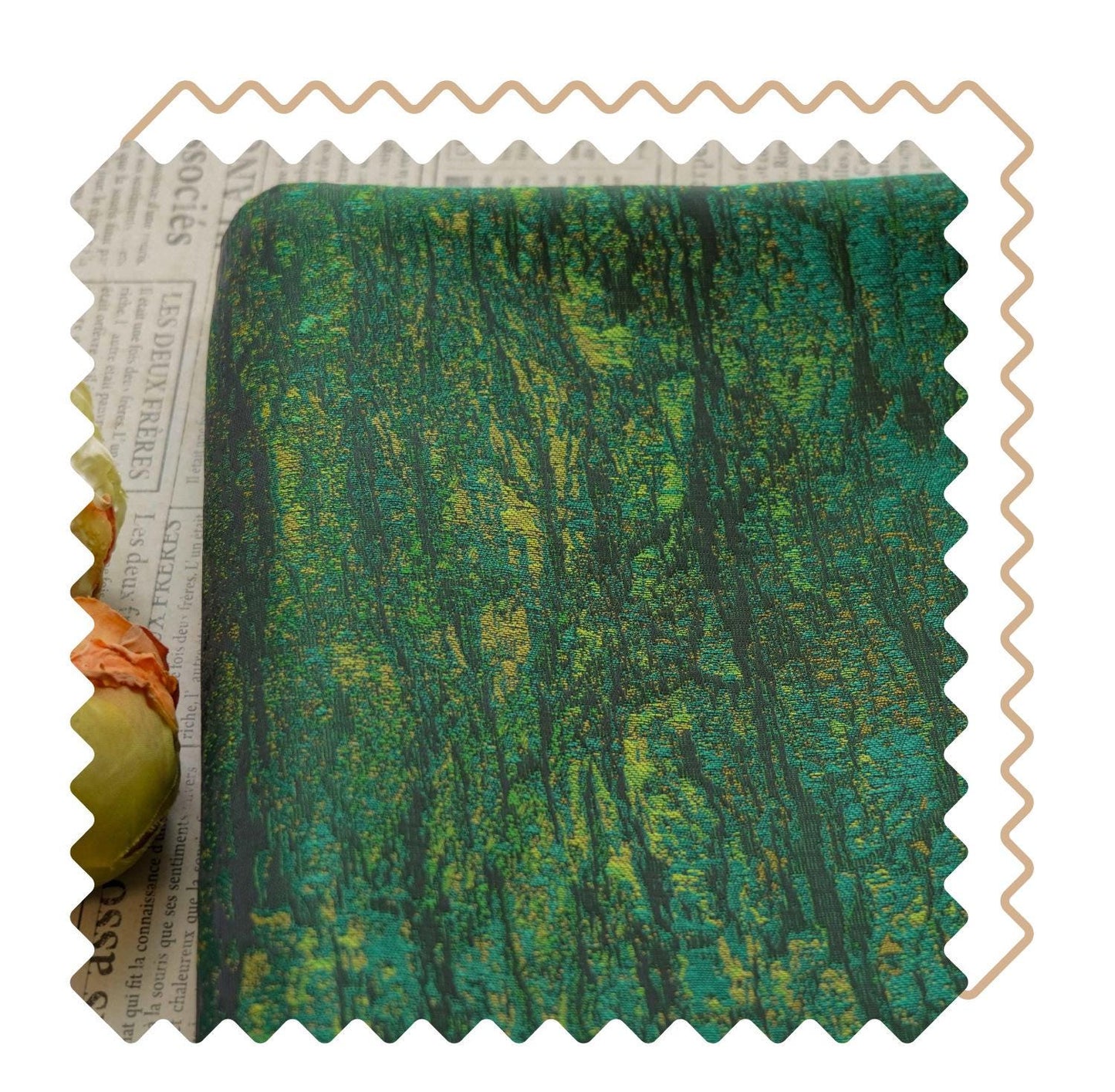 Emerald Green Jacquard Fabric, Textured Bark Pattern Woven Textile, Luxury Abstract Brocade Fabric for Dress, Jacket, DIY Sewing, 66"Wide