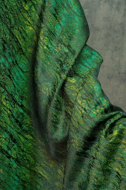 Emerald Green Jacquard Fabric, Textured Bark Pattern Woven Textile, Luxury Abstract Brocade Fabric for Dress, Jacket, DIY Sewing, 66"Wide