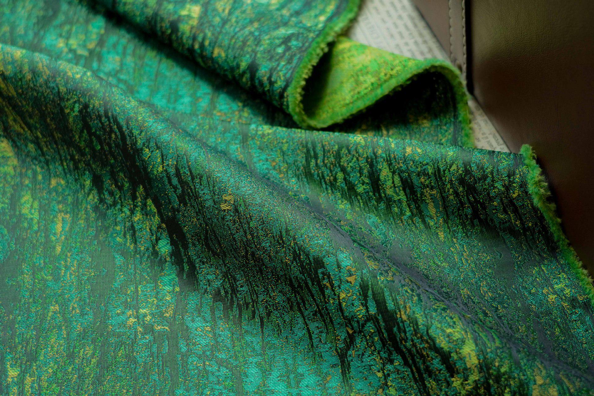 Emerald Green Jacquard Fabric, Textured Bark Pattern Woven Textile, Luxury Abstract Brocade Fabric for Dress, Jacket, DIY Sewing, 66"Wide