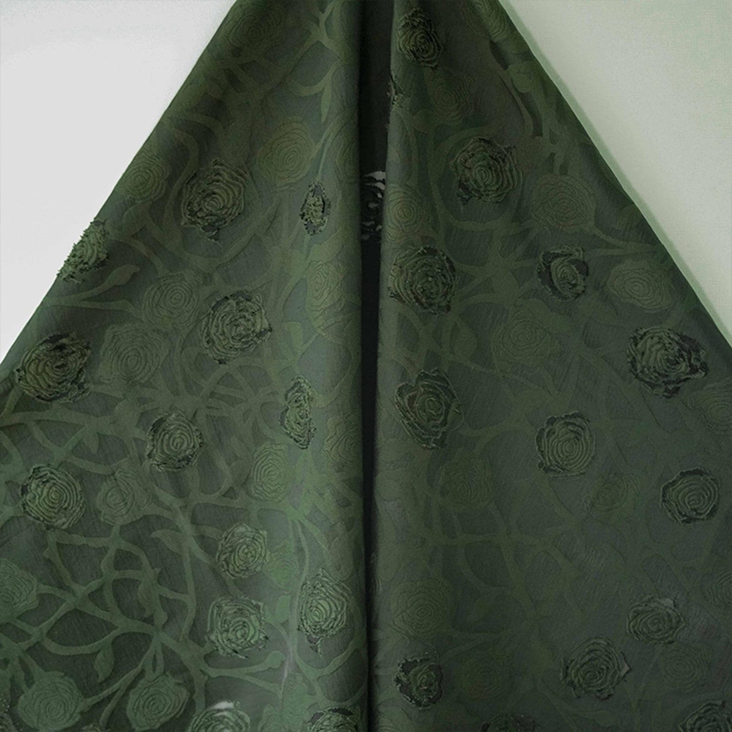 Vintage Rose Cutwork Jacquard Fabric, Embossed Floral Woven Textile, Dark Green Brocade Fabric for Dress, Jacket, DIY Sewing, 53"Wide