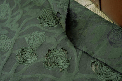 Vintage Rose Cutwork Jacquard Fabric, Embossed Floral Woven Textile, Dark Green Brocade Fabric for Dress, Jacket, DIY Sewing, 53"Wide