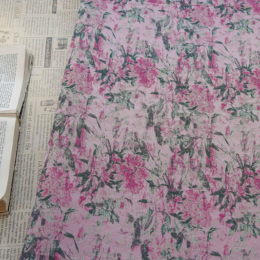Vintage Pink Floral Jacquard Fabric, Watercolor Botanical Woven Textile, Retro Flower Fabric for Dress, Blouse, Sewing DIY, 56"Wide - Poppylollipop