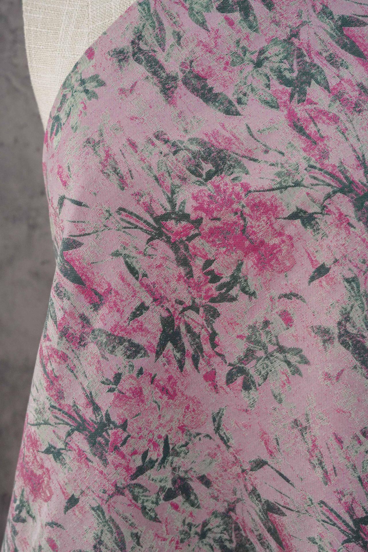 Vintage Pink Floral Jacquard Fabric, Watercolor Botanical Woven Textile, Retro Flower Fabric for Dress, Blouse, Sewing DIY, 56"Wide