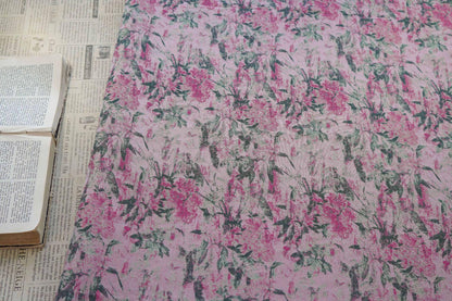 Vintage Pink Floral Jacquard Fabric, Watercolor Botanical Woven Textile, Retro Flower Fabric for Dress, Blouse, Sewing DIY, 56"Wide