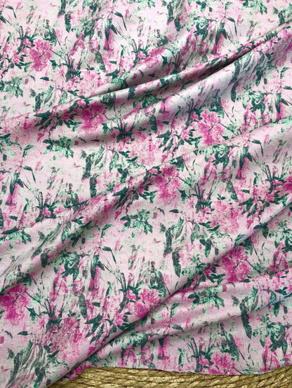 Vintage Pink Floral Jacquard Fabric, Watercolor Botanical Woven Textile, Retro Flower Fabric for Dress, Blouse, Sewing DIY, 56"Wide
