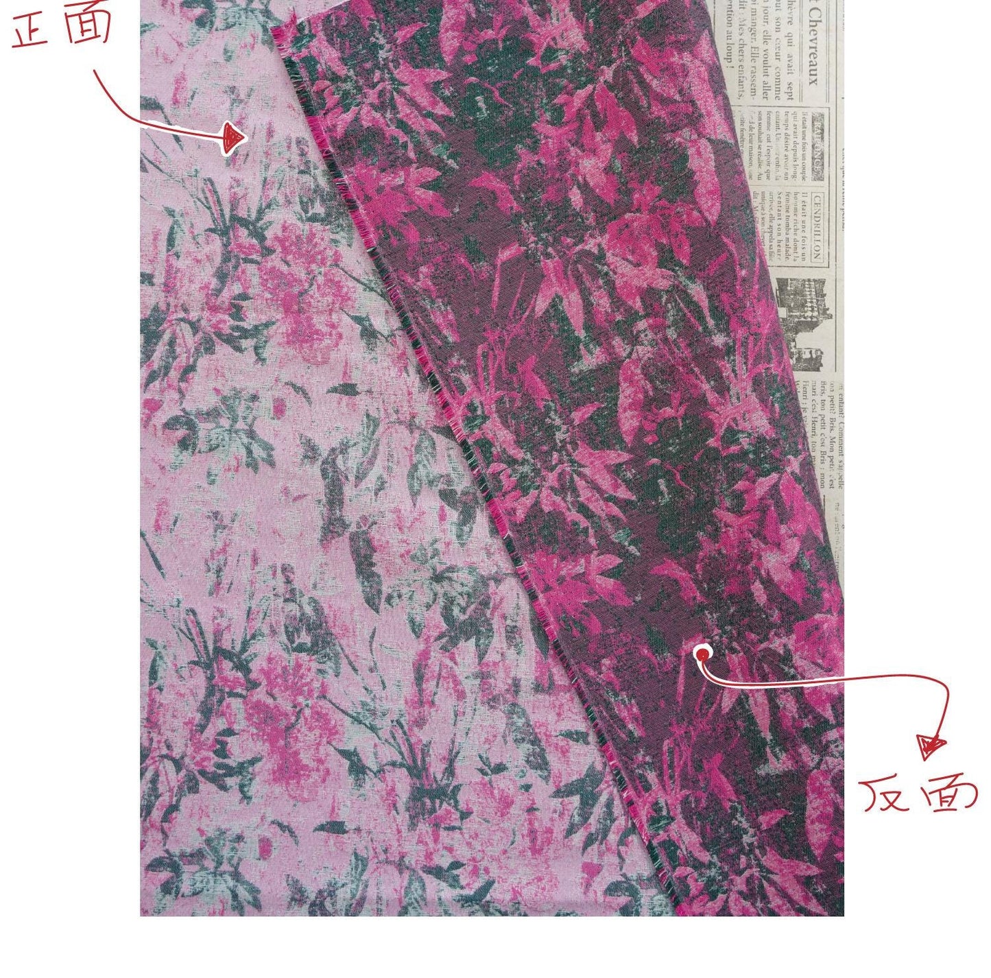 Vintage Pink Floral Jacquard Fabric, Watercolor Botanical Woven Textile, Retro Flower Fabric for Dress, Blouse, Sewing DIY, 56"Wide