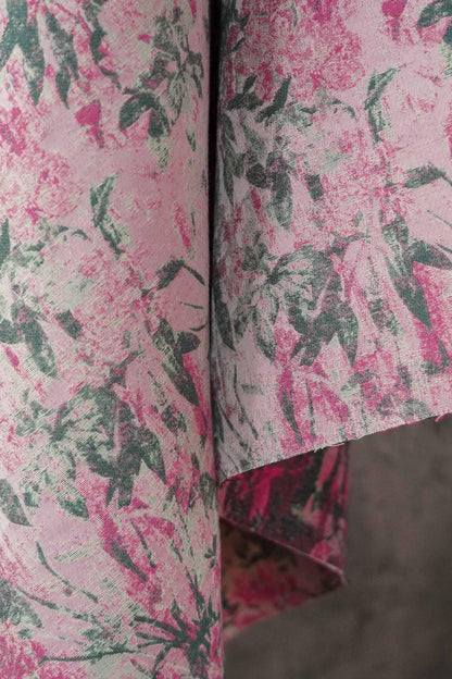 Vintage Pink Floral Jacquard Fabric, Watercolor Botanical Woven Textile, Retro Flower Fabric for Dress, Blouse, Sewing DIY, 56"Wide