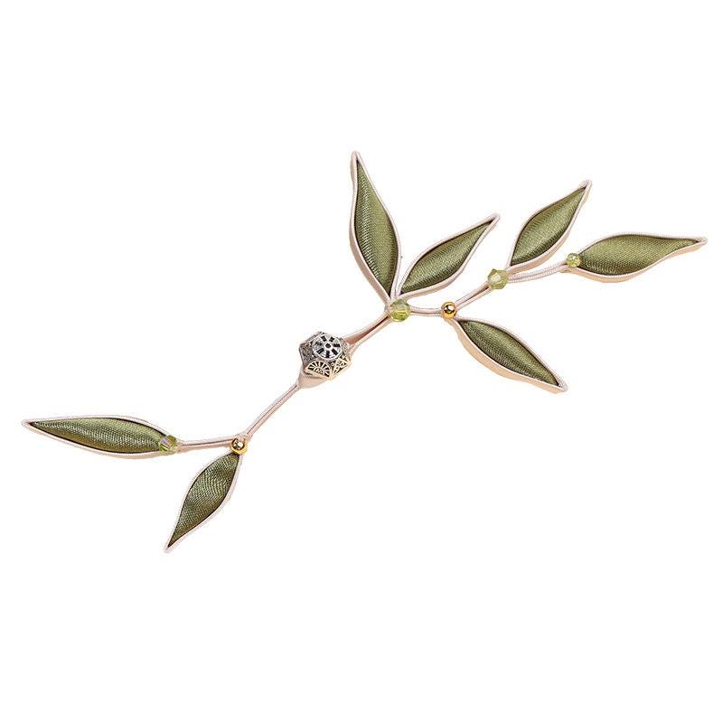 Bamboo Leaf Frog Button, Chinese Qipao Cheongsam Closure, Green Fabric Knot Fastener, Hanfu Garment Sewing Trim