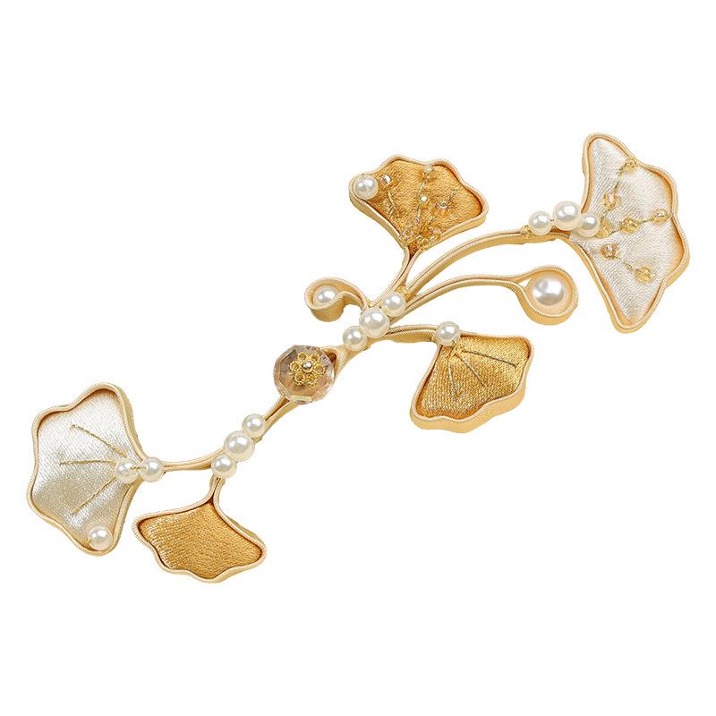 Ginkgo Leaf Frog Button, Chinese Qipao Cheongsam Closure, Gold Ivory Knot Fastener, Hanfu Sewing Trim