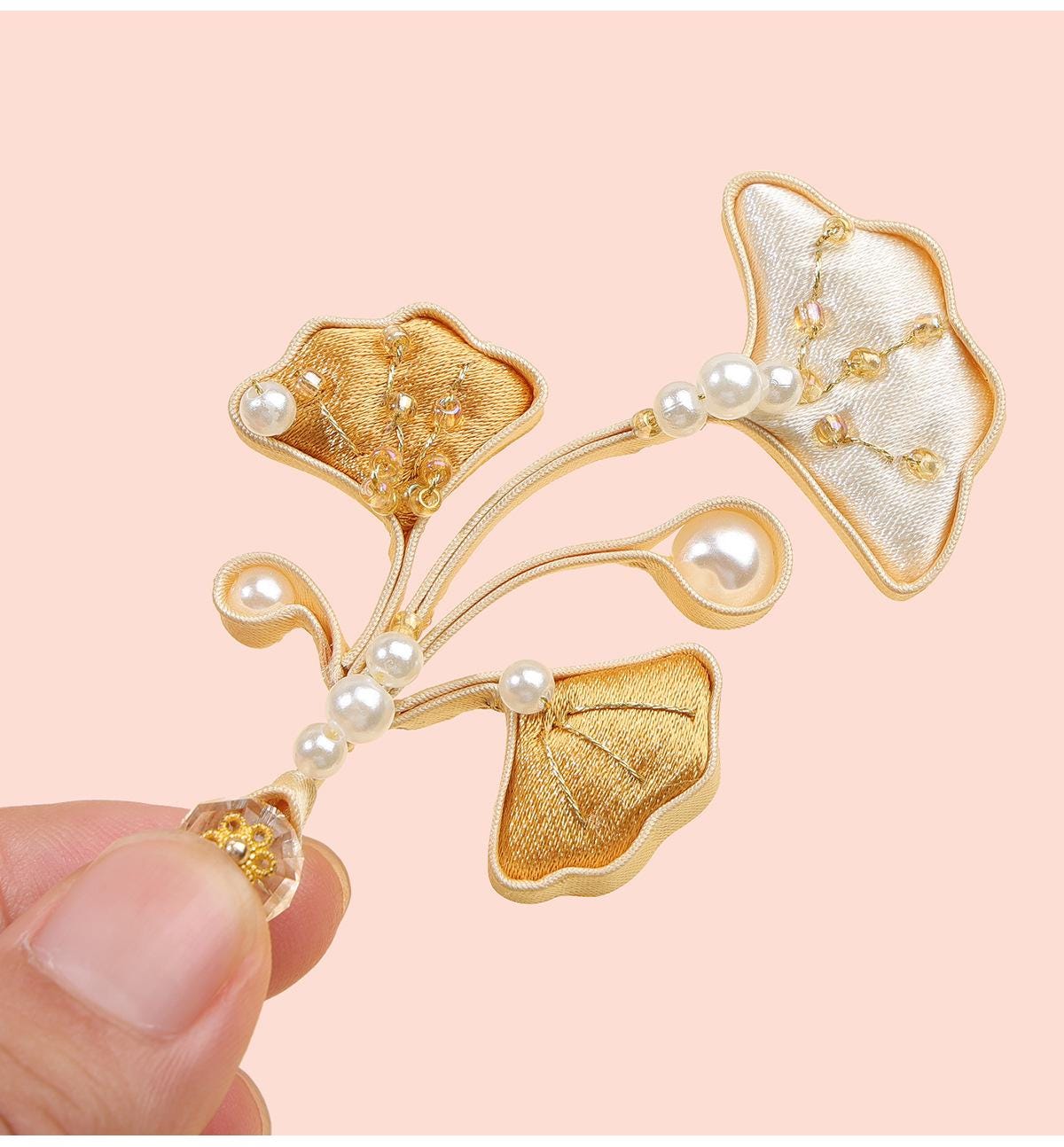 Ginkgo Leaf Frog Button, Chinese Qipao Cheongsam Closure, Gold Ivory Knot Fastener, Hanfu Sewing Trim