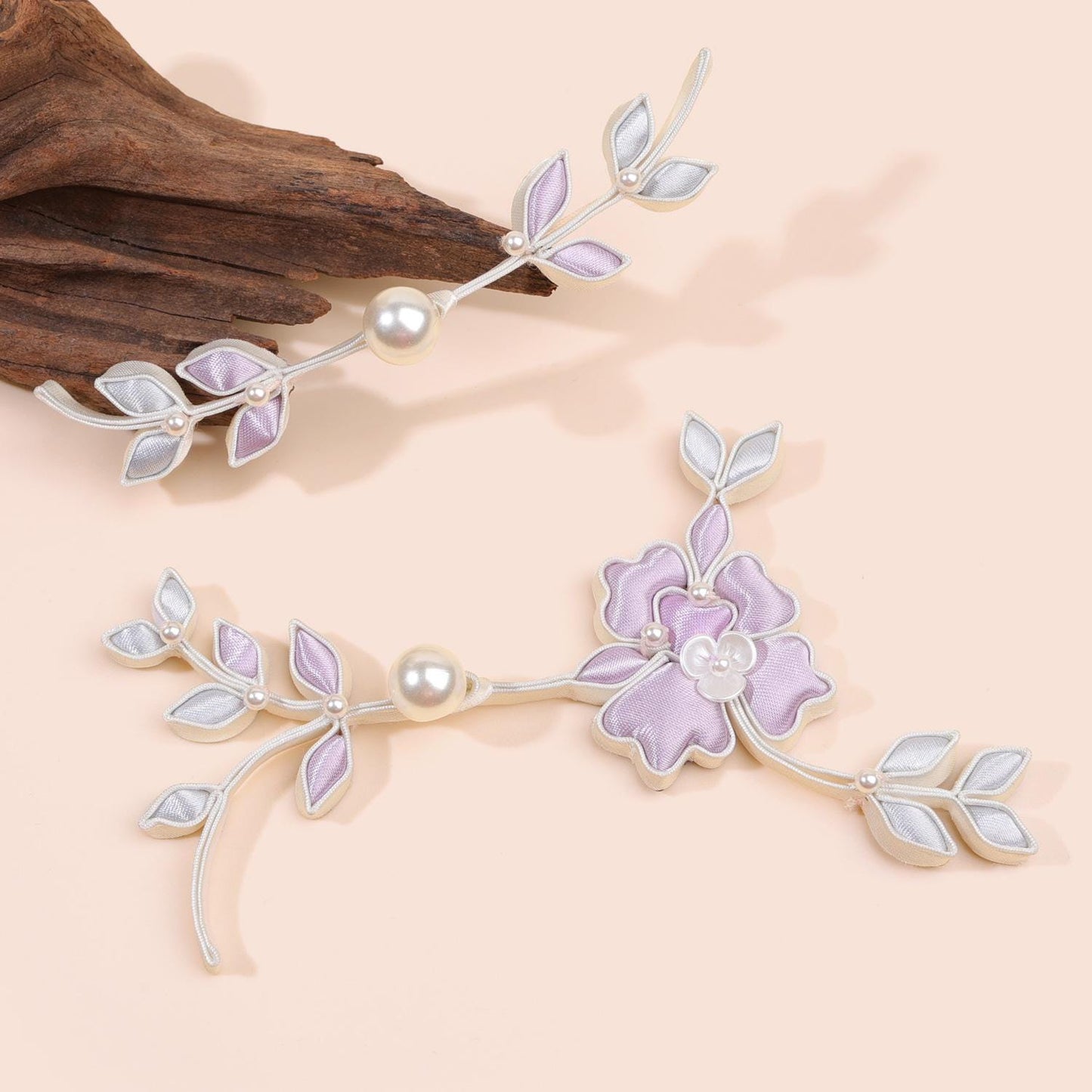 Furong Flower Frog Button, Chinese Qipao Cheongsam Closure, Pearl-Like Knot Fastener, Hanfu Garment Decorative Trim