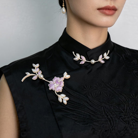 Furong Flower Frog Button, Chinese Qipao Cheongsam Closure, Pearl-Like Knot Fastener, Hanfu Garment Decorative Trim - Poppylollipop
