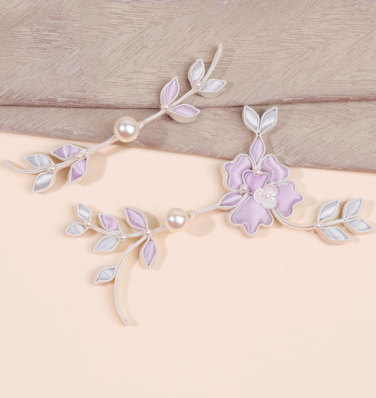 Furong Flower Frog Button, Chinese Qipao Cheongsam Closure, Pearl-Like Knot Fastener, Hanfu Garment Decorative Trim