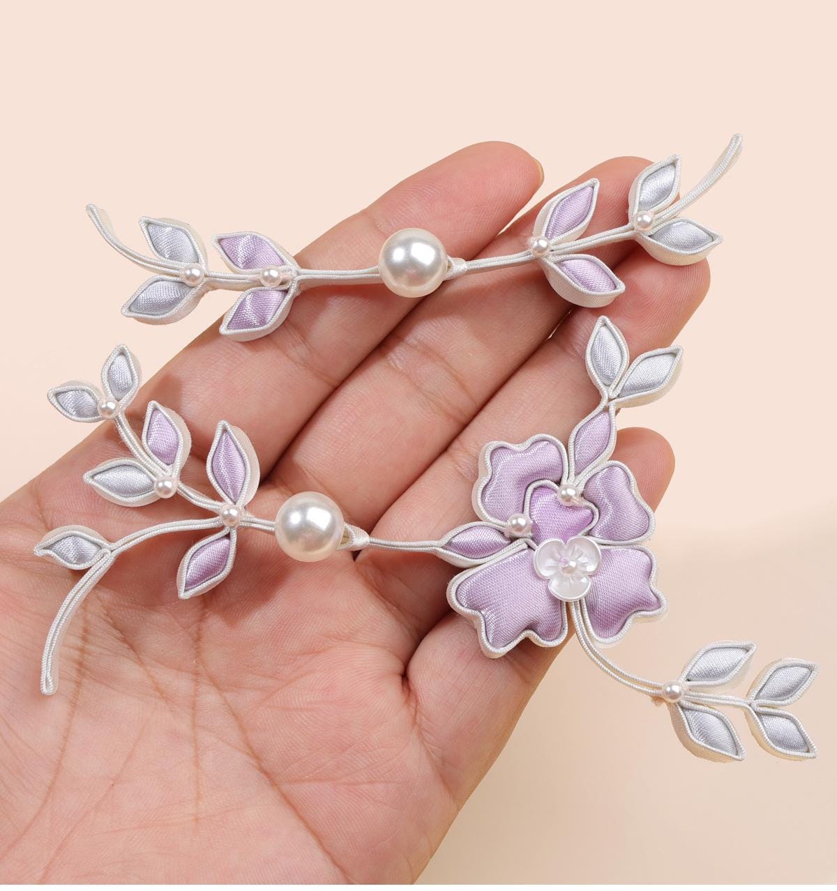 Furong Flower Frog Button, Chinese Qipao Cheongsam Closure, Pearl-Like Knot Fastener, Hanfu Garment Decorative Trim